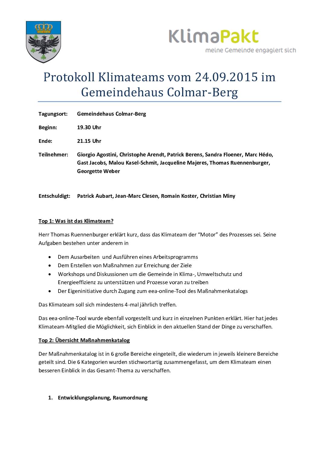 Protokoll Klimateam 2015.09.24