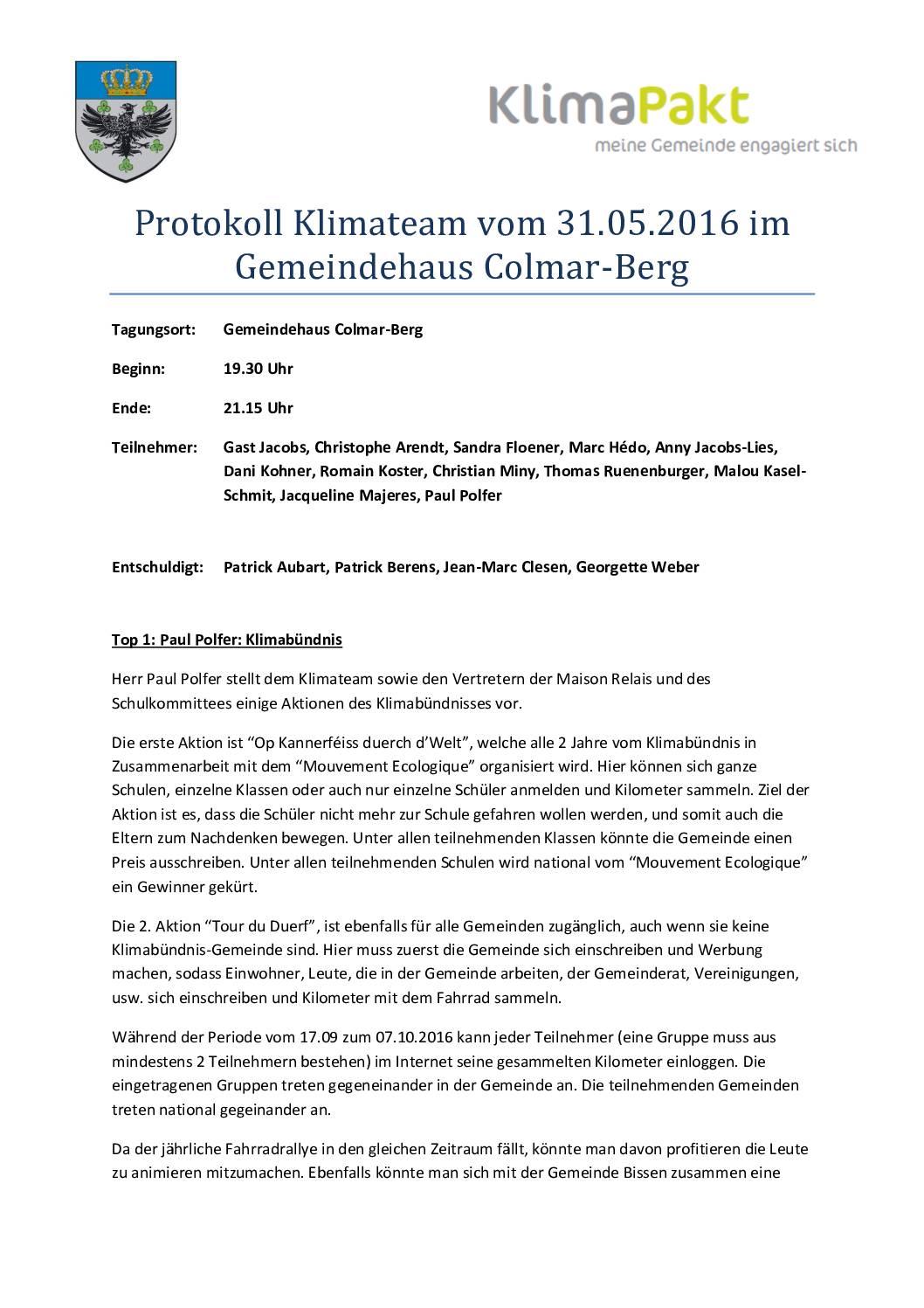 Protokoll Klimateam 2016.05.31