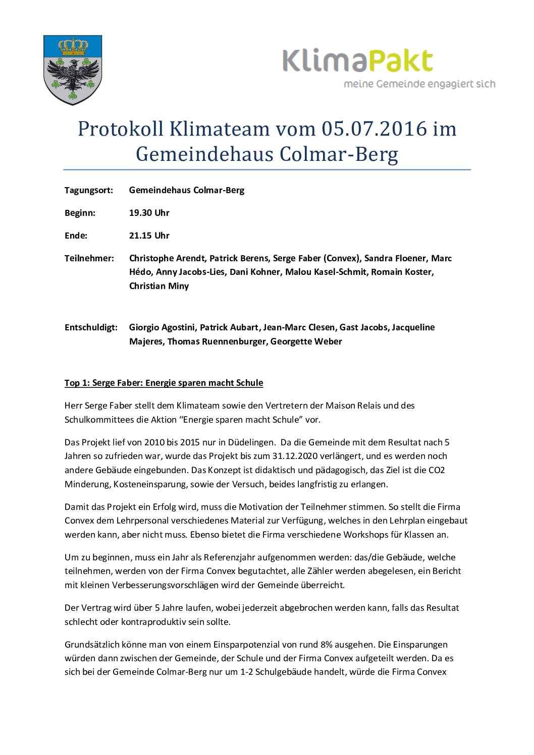 Protokoll Klimateam 2016.07.05