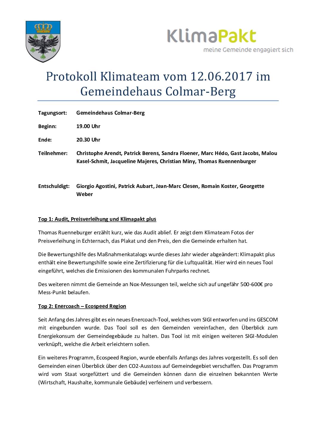 Protokoll Klimateam 2017.06.12